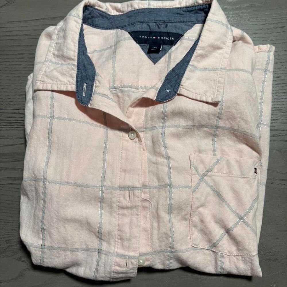 Tommy Hilfiger Pink Plaid Button Up Shirt L Preppy Y2K